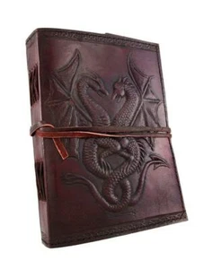 Grande Gruesa Hecho a Mano Doble Dragón Diario Cuero Reciclado Blanco Cuaderno - Imagen 1 de 4