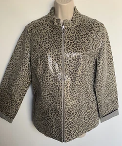 CHICO'S  REVERSIBLE Animal Leopard Print /Gray LEATHER JACKET Sz 2 - Picture 1 of 11