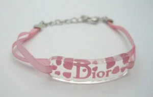 Christian Dior Logo Print Pink Clear Silver Bracelet CD Heart - Picture 1 of 18
