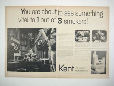 Filtro de micronita publicitaria vintage Kent Cigarettes CBS NUEVO 2 páginas Foto 1 de 2