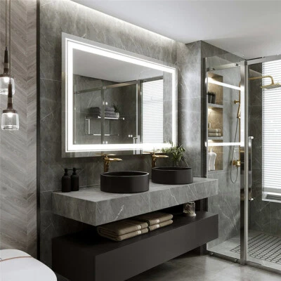 AU Double LED Bathroom Mirror 3000-6000K Dimmable Lighted Vanity Mirror Anti-Fog - image 1 of 4