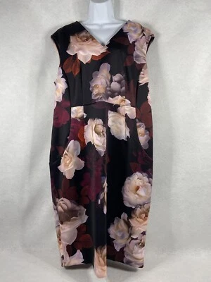 Calvin Klein платье женщин 16 Вт черный бордовый оболочка без рукавов цветочный новый без ЯРЛЫКОВ - Изображение 1 из 4