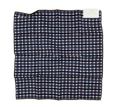 Brunello Cucinelli Marrón Azul Cuadros Seda Algodón Hombre Bolsillo Cuadrado Nuevo con Etiquetas Foto 1 de 4