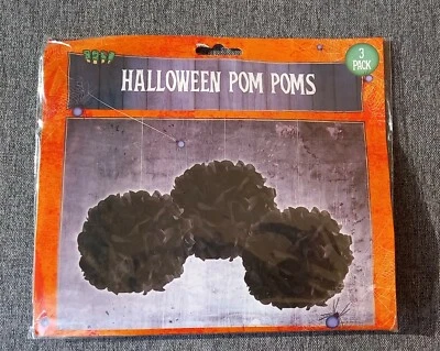 Halloween Pom Poms - 3 Black Pom Poms - Brand New (sealed) - Image 1 of 2