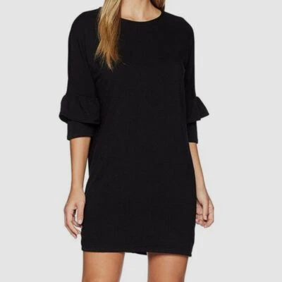 Vestido Bobeau Feminino $197 Coleção B Preto Idalia Manga 3/4 Babado Tamanho M - Imagem 1 de 2