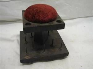Antique Sewing Notions Thread Wooden Spool Holder Pin Cushion Stand  - Picture 1 of 6