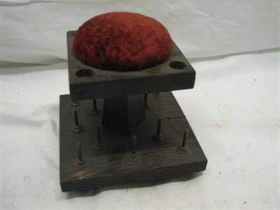 Antique Sewing Notions Thread Wooden Spool Holder Pin Cushion Stand  - Image 1 of 4