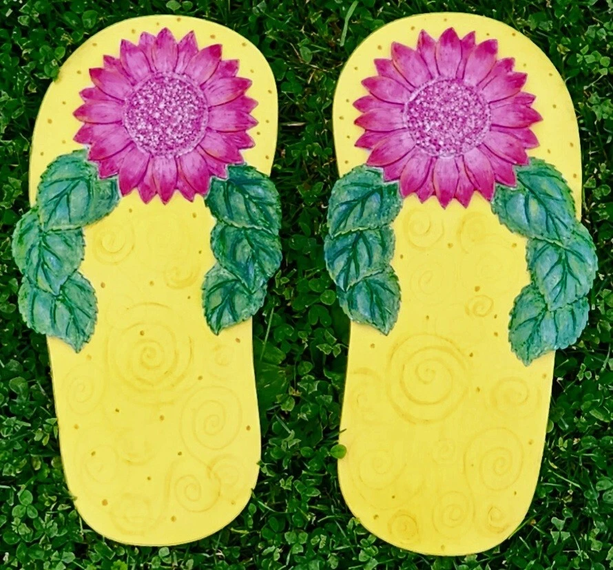 Escalones pintados a mano placa de arte de jardín 14" chanclas piscina tiki bar arte Foto 1 de 4