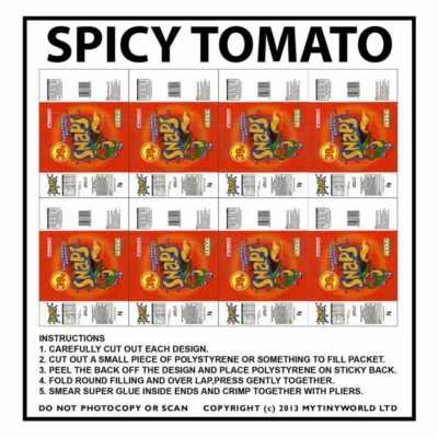 MYTINYWORLD Dolls House Miniature Packaging Sheet of 8 Smiths Snaps Spicy Tomato Crisps