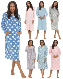 Womens Polar Fleece Nightie Ladies Long Sleeve Soft Touch Winter Nightdress - Picture 1 of 22