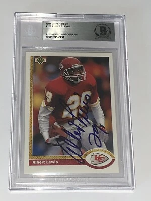 阿尔伯特·刘易斯签名 1991 年 Upper Deck 卡酋长队足球贝克特可口可乐板 — 第 1/4 张图片