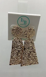Luci B Beautiful Dangle Drop Earrings Hammered Gold Brand New - Picture 1 of 7