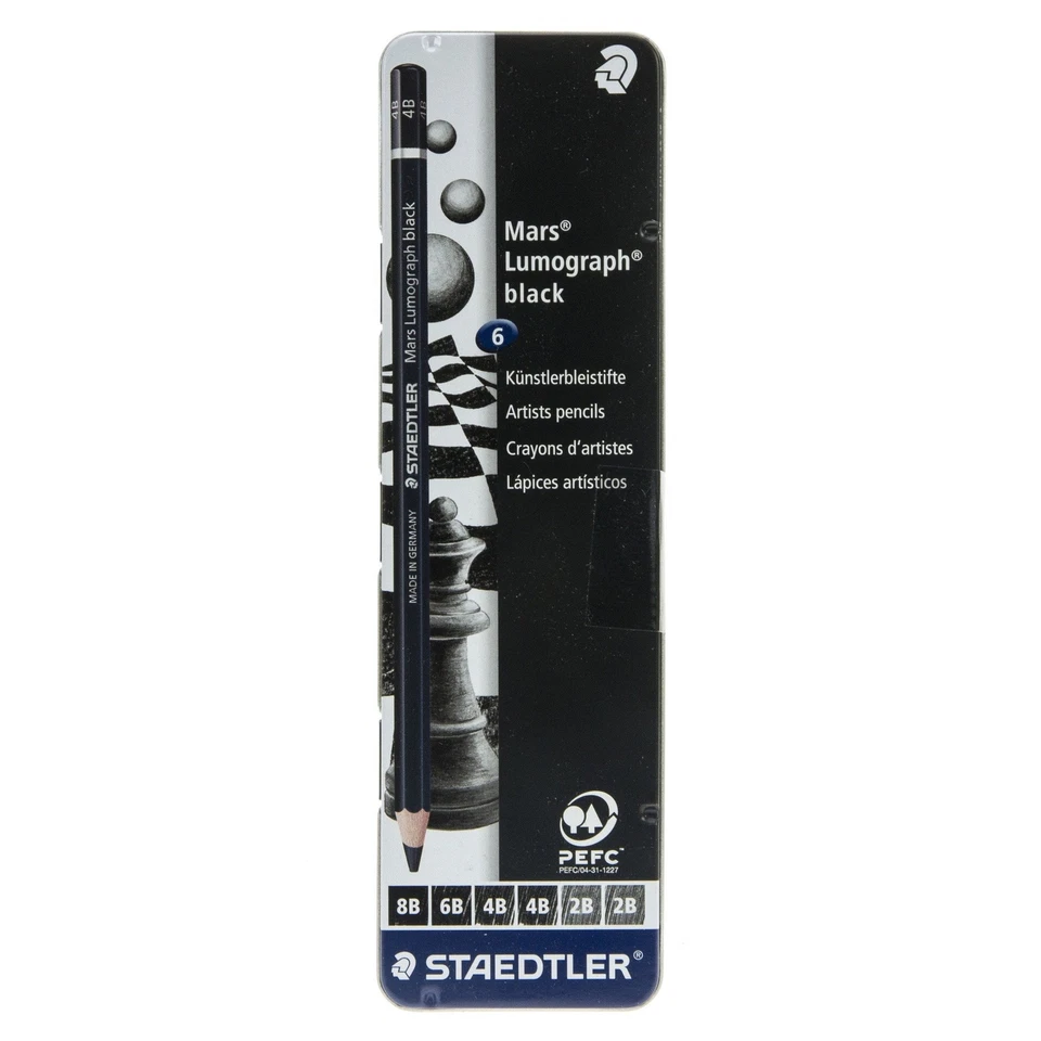 Staedtler Mars LUMOGRAPH Black Artist Pencils X 6 Premium Quality 100b G6