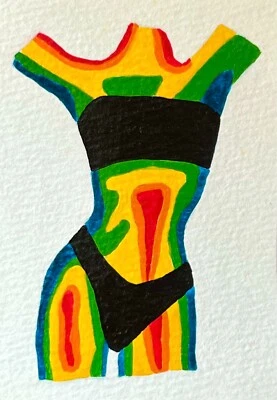 Tarjeta hecha a mano pintura original ACEO, colorida silueta femenina, 2,5" X 3,5" Foto 1 de 2