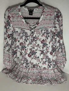 Blusa Boho Floral Fluida Campana Manga 3/4 Nueva Dirección Para Mujer Talla Mediana Marfil - Imagen 1 de 6