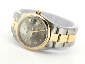 Rolex Date 15203 Mens Steel 18K Yellow Gold Watch Oyster Band Slate Arabic Dial - Picture 1 of 6