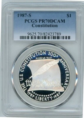 1987S CONSTITUTION 200th ANNIV. COMMEMORATIVE DOLLAR PCGS PR70DCAM Cert 26459449 - Image 1 of 2