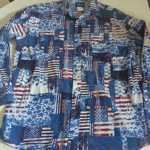 Vintage Wrangler Button Down Pearl Snap Western Wear American Flag Print XL - Picture 1 of 13