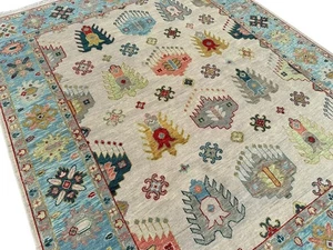 Alfombra Floral Moderna Oushak Anudada a Mano 9x12 Beige Alfombra de Lana Sólida para... - Imagen 1 de 10