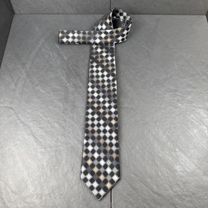 Van Heusen Black Beige Silver Diamond Mens Tie 100% Silk 59 x 3.5 Necktie - Picture 1 of 12