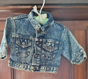Vintage Little Levis Denim Jean Jacket Orange Tab Acid Wash Kids Size 9M - Picture 1 of 11