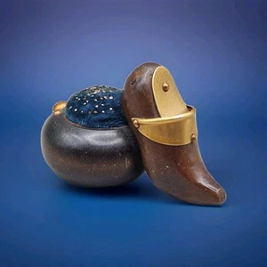 Wooden Shoe Collectible Sewing Pin Cushion - Picture 1 of 12