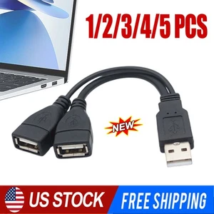 USB 2.0 A Male To 2 Dual USB Female Jack Y Splitter Hub Power Cord Adapter Cable - Picture 1 of 11
