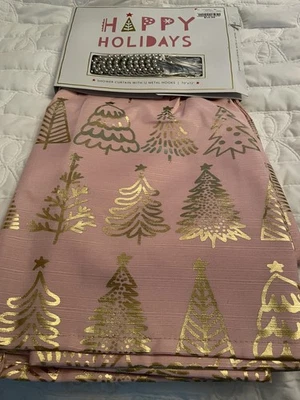 NUEVA CORTINA DE DUCHA ROSA de vacaciones árbol de Navidad de lámina metálica dorada con ganchos 🎄🎀 Foto 1 de 4