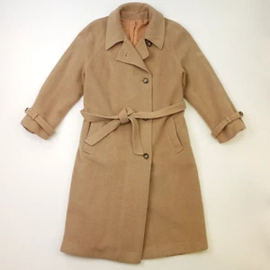 Cashmere Wool Women Coat UK 14 Petite Beige Tan Long Thick Heavy Vintage Trench - Picture 1 of 15