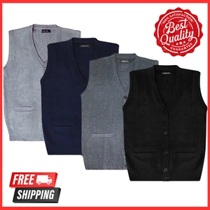 Men's Sleeveless Button-Up V-neck Jumper Mens Sweatshirt Cardigan Half slee(905) - Picture 1 of 12