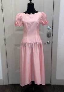 Vestido Alfred Angelo Vintage Años 80 90 Rosa Lazo Cintura Caída Baile de graduación Vestido - Imagen 1 de 18