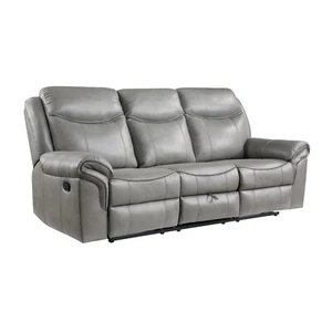 GREY FAUX LEATHER RECLINING SOFA DROP DOWN TABLE LIVING ROOM FURNITURE - Picture 1 of 11