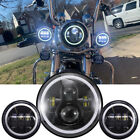 7" LED Headlight +4.5" Passing Lights For Harley Heritage Softail Classic/Deluxe