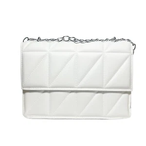 White Faux Vegan Leather Quilted Shoulder Bag Purse 9in x 6in Chain Strap Women - Picture 1 of 3