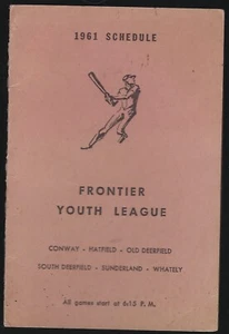1961 Frontier Youth Baseball League Pocket Schedule Deerfield NW Massachusetts - Picture 1 of 2