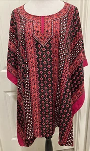 Gypsie Blu Vibrant Kaftan Boho Hippie Tunic Swim Cover Top One Size Embellish - Picture 1 of 12