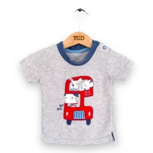 Baby Boys Grey Bus Embroidered Short Sleeved Cotton T-Shirt Top Age 0-3 months - Picture 1 of 2