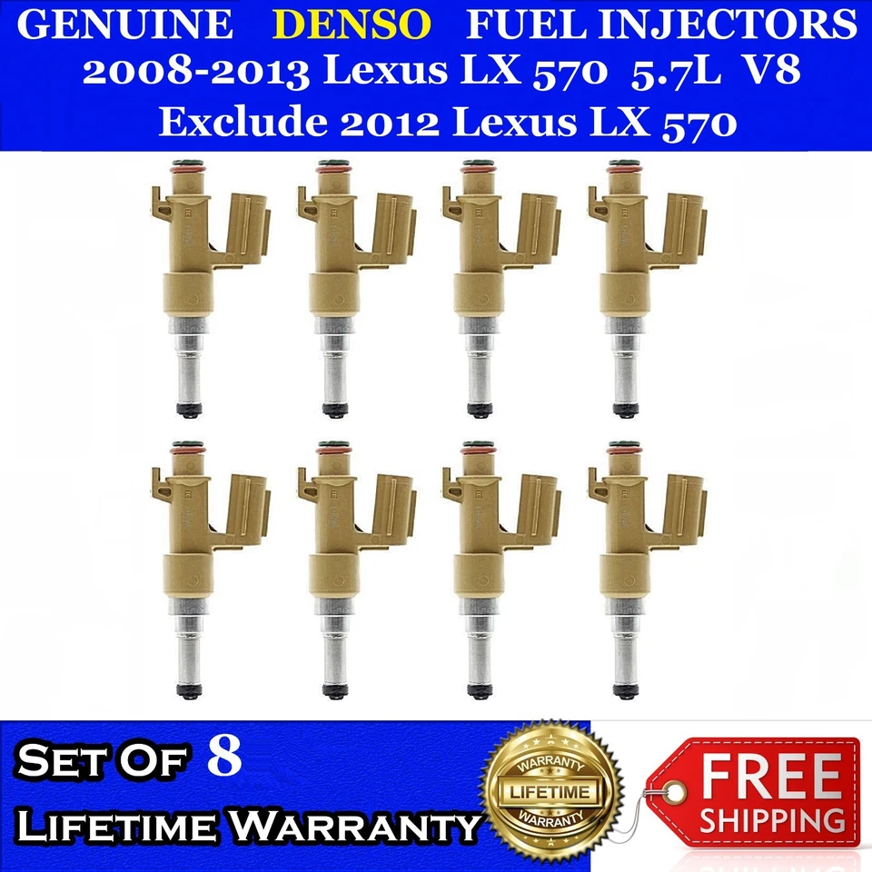 8 оригинальных топливных форсунок Denso для 08–13 Lexus LX570 5,7 л V8 #23250-0s020 - Изображение 1 из 1
