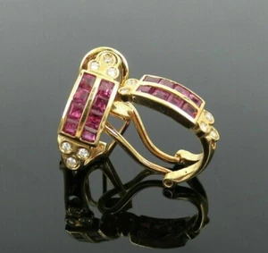 Creolen 2,30 kt Princess Cut simulierter roter Rubin in 14 K Gelbgold vergoldet - Bild 1 von 6