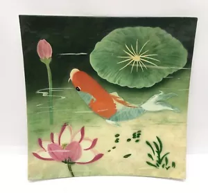 "Plato cuadrado de pez koi japonés Capiz Shell pintado a mano 11 1/2""" - Imagen 1 de 4