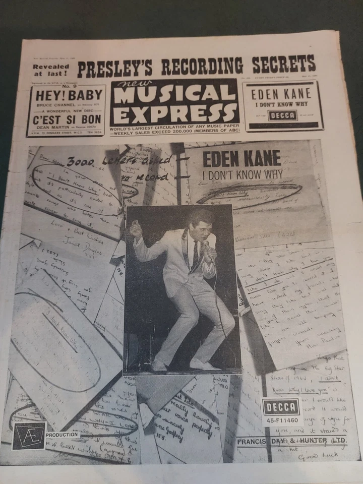 Vintage NME Magazine 11 MAY 1962  Eden Kane Elvis Sammy Davis H Shapiro M Monro - Image 1 of 1