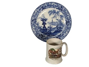 Spode Blue Plate 10"Cauldron England 1774 With Mug Ironstone Alpine 1751 - Picture 1 of 20