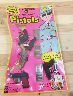 Chemtoy 1970 Auténticas Pistolas de Juguete Miniatura Ley y Orden Selladas De Colección Foto 1 de 4
