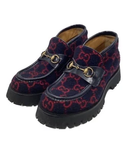 Gucci Wool Horsebit Loafers GG logo Navy Red Men's 8.5 - Picture 1 of 10