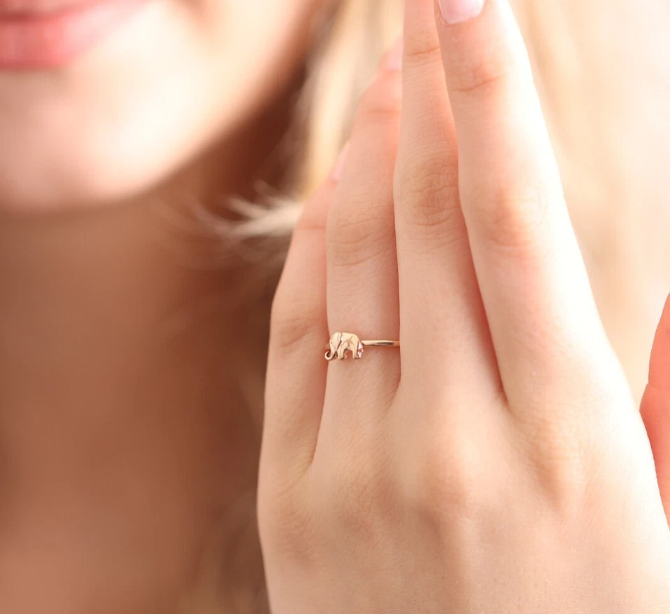Anillo de plata 925 chapado en oro anillo de elefante anillo hecho a mano anillos de compromiso regalo Foto 1 de 4