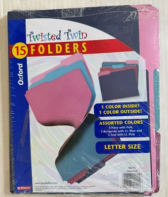 Oxford Twisted Twin File Folders 8-1/2" x 11" Letter size 15-pk assorted Colors - Image 1 of 4