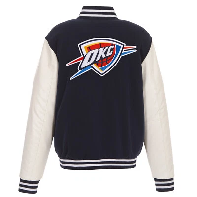Jaqueta de lã reversível NBA Oklahoma City Thunder PVC mangas patches logotipo  - Imagem 1 de 4