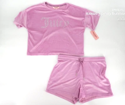 Juicy Couture 2pc Velour Pajama Short & Shirt Lavender Logo Sleepwear Medium - Image 1 of 4