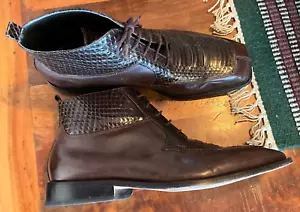 GIORGIO S BRUTINI SIZE 13 GENUINE SNAKESKIN BROWN HIGH ANKLE DRESS SHOES MENS - Picture 1 of 11