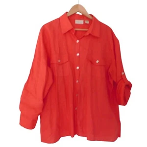 Womens Size 2X Red Orange Linen Tunic Button up Roll Tab Sleeve Studio Works - Picture 1 of 6